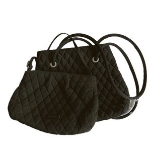 Two Vera Bradley Black Bags - Quilted Double handle Shoulder Bag and Crossbody